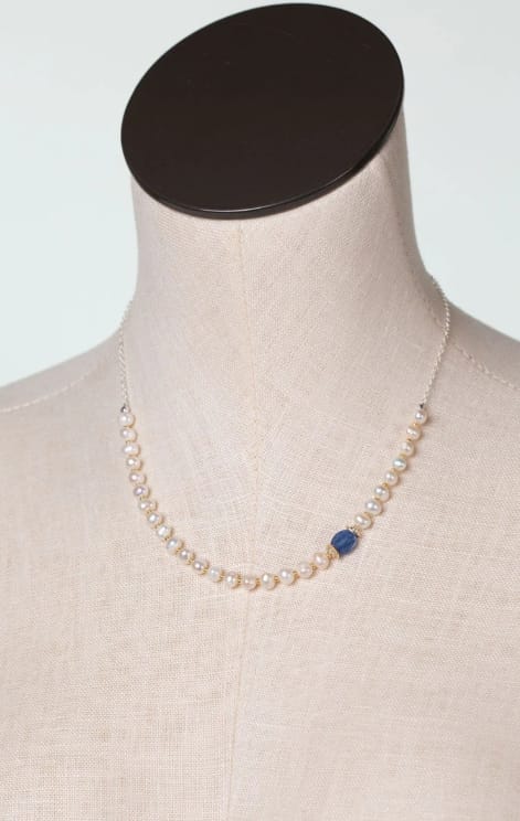 Seaside 16.5-18.5" Pearl with Kyanite Necklace Anne Vaughan Designs Jewelry Necklace