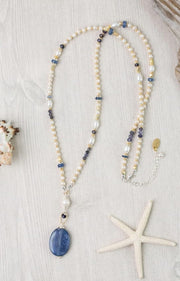 Seaside Kyanite Pearl Collage Necklace 26-28" Anne Vaughan Designs Jewelry Necklace