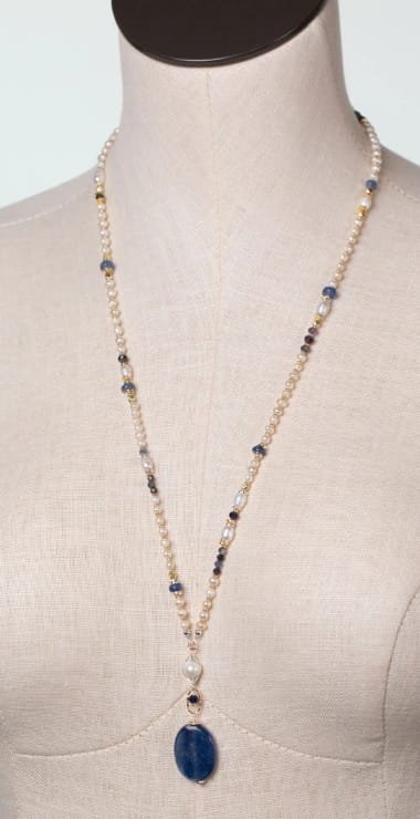 Seaside Kyanite Pearl Collage Necklace 26-28" Anne Vaughan Designs Jewelry Necklace
