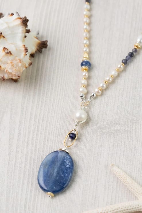 Seaside Kyanite Pearl Collage Necklace 26-28" Anne Vaughan Designs Jewelry Necklace
