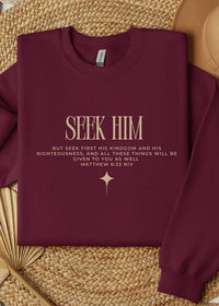 Thumbnail for Seek Him Sweatshirt: Wine Faith Sweatshirt