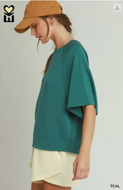 SELECT LUXEKNIT Relaxed Raglan Sleeve Top, Teal Umgee Top