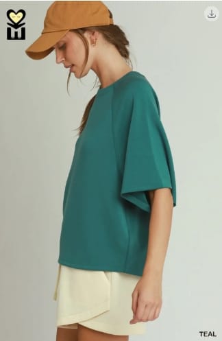 SELECT LUXEKNIT Relaxed Raglan Sleeve Top, Teal Umgee Top