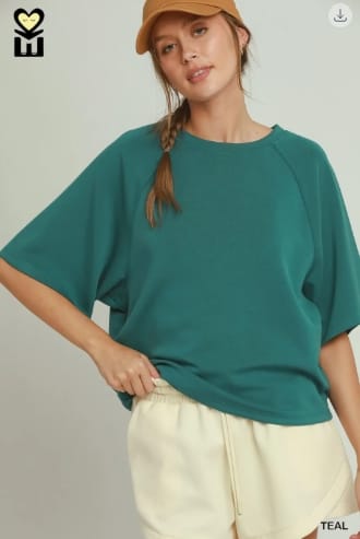 SELECT LUXEKNIT Relaxed Raglan Sleeve Top, Teal Umgee Top