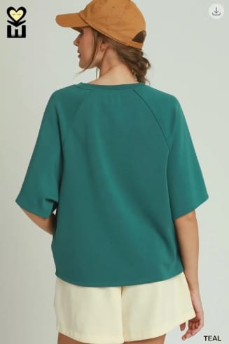 SELECT LUXEKNIT Relaxed Raglan Sleeve Top, Teal Umgee Top