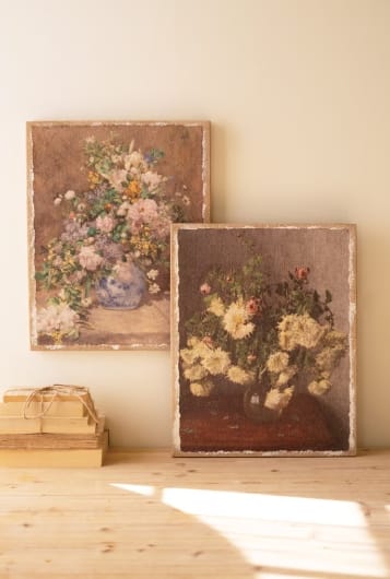 Set of Two Canvas Paint Over Print Floral Wall Art, 15.5x20 Kalalou, Inc. Artwork