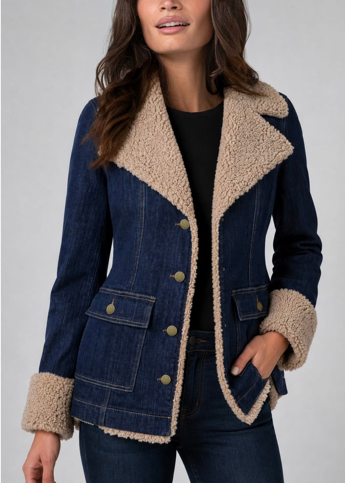 Sherpa Trimmed Notch Collar Jacket 28' Hps, Rinse Wash Liverpool Outerwear XS