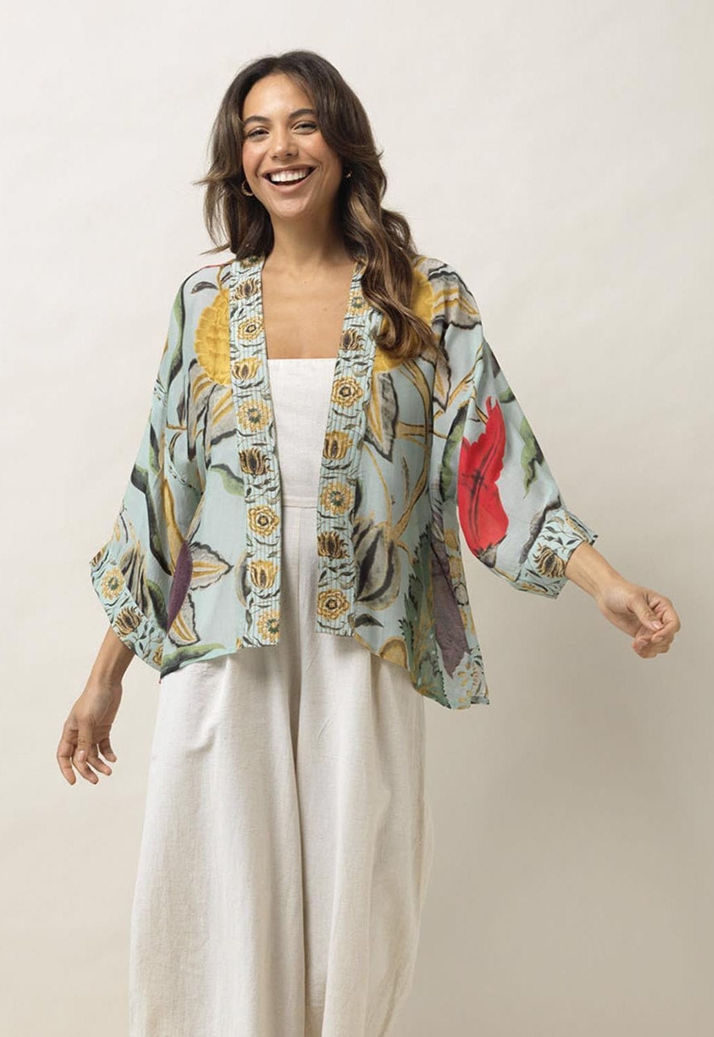 Short Kimono | Joy Aqua | One Hundred Stars Two's Company kimono