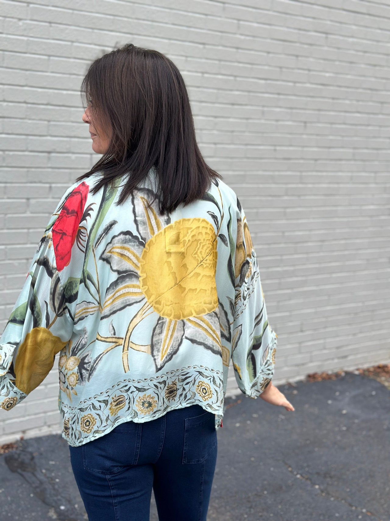 Short Kimono | Joy Aqua | One Hundred Stars Two's Company kimono