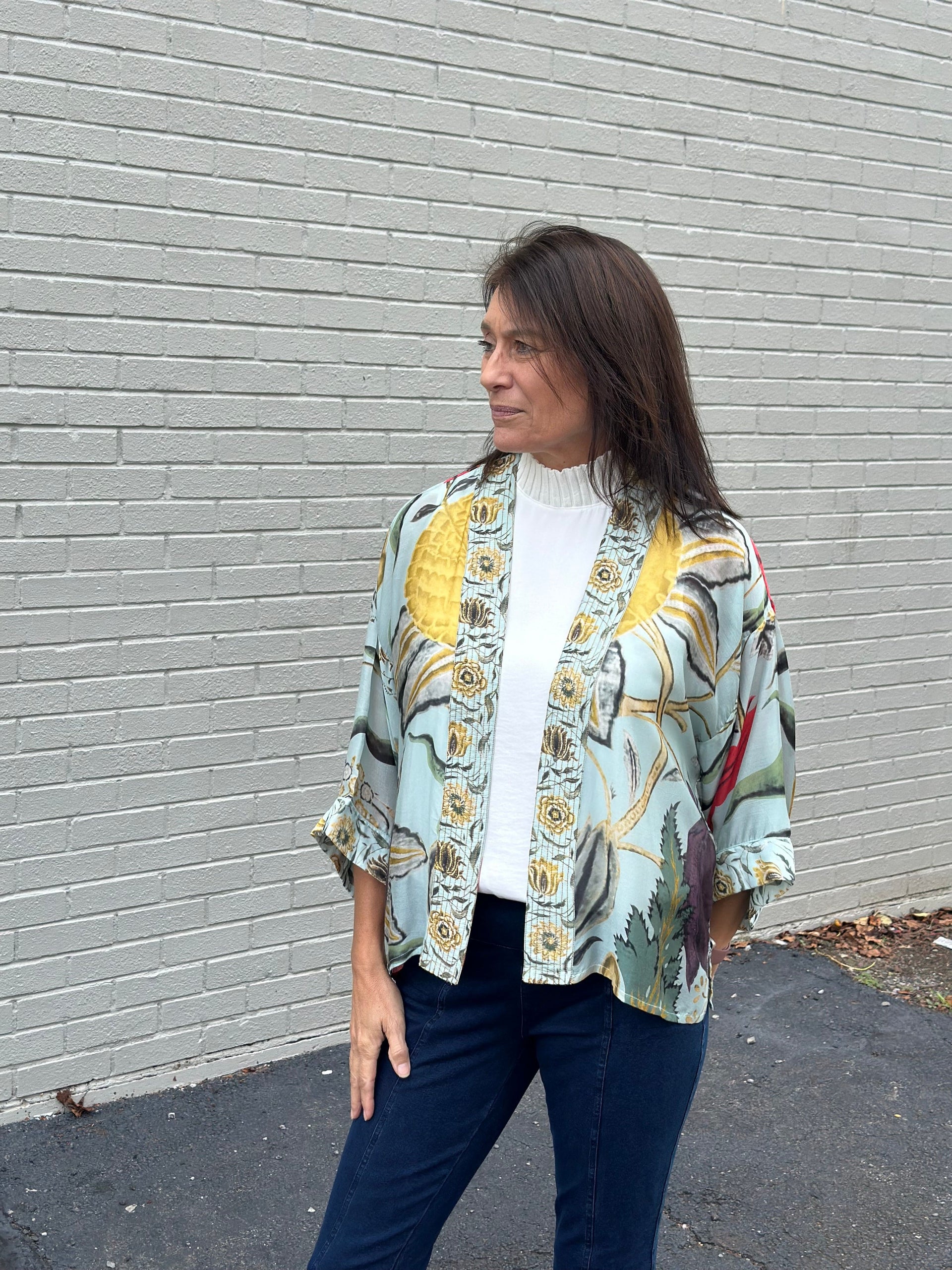 Short Kimono | Joy Aqua | One Hundred Stars Two's Company kimono