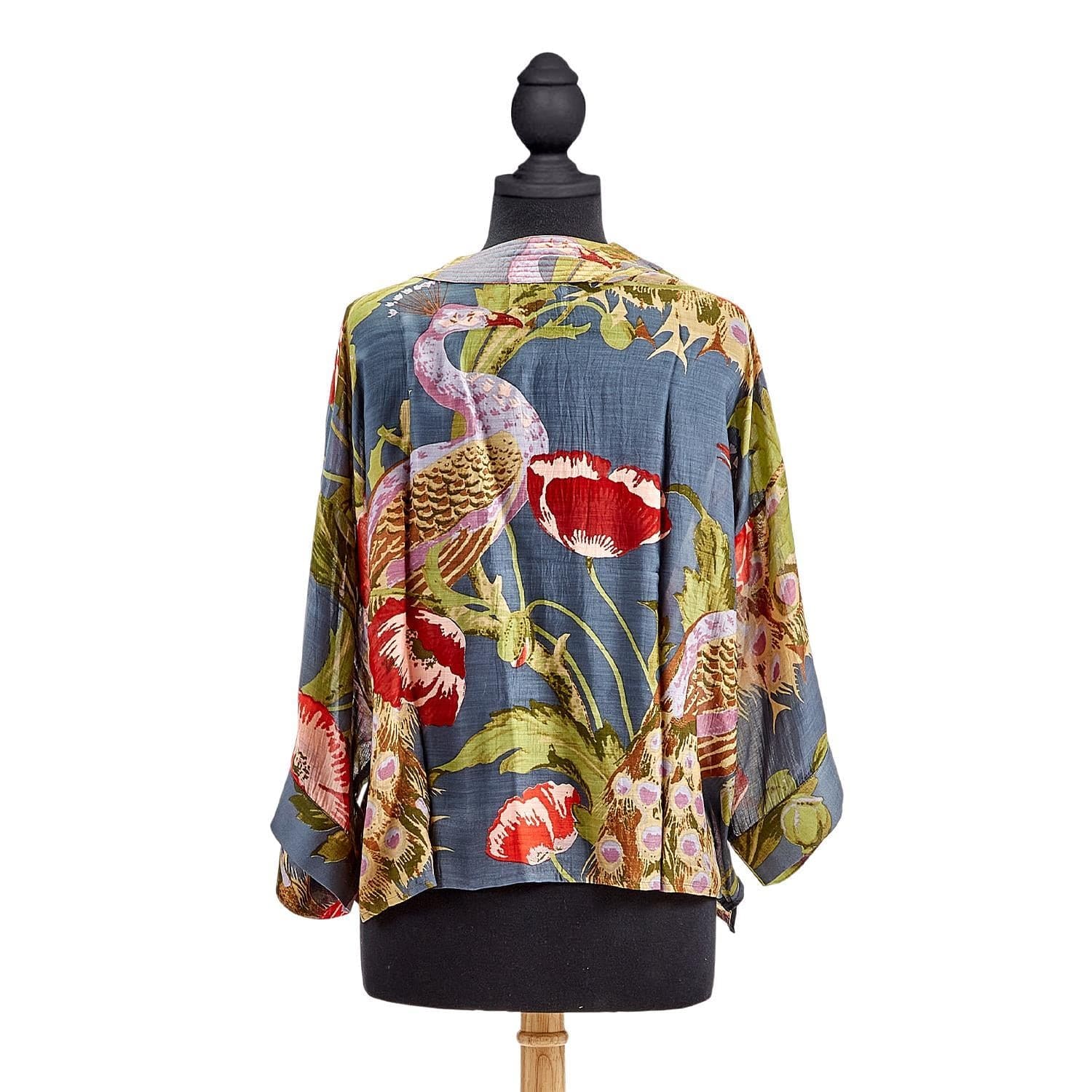 Short Kimono | Poppies & Peacocks | One Hundred Stars Two's Company kimono