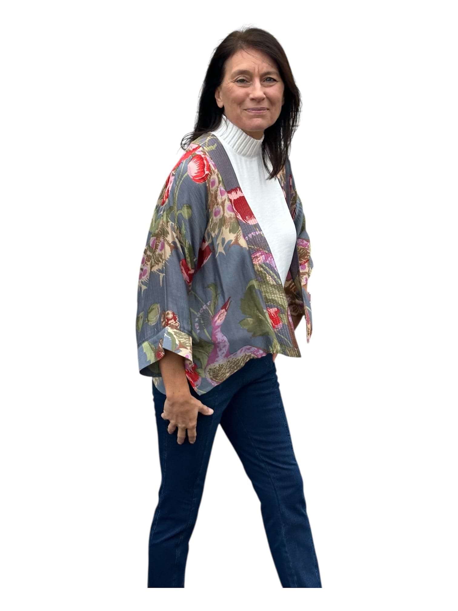 Short Kimono | Poppies & Peacocks | One Hundred Stars Two's Company kimono