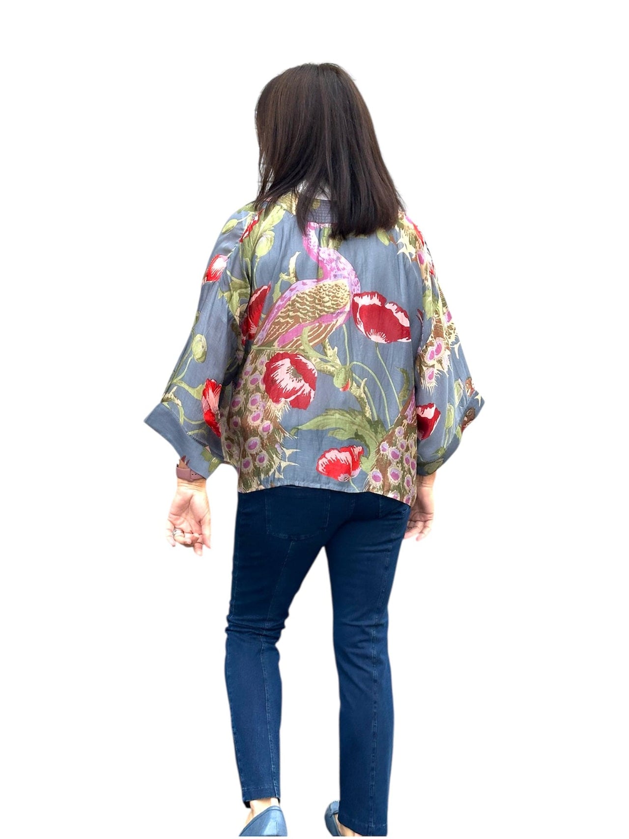 Short Kimono | Poppies & Peacocks | One Hundred Stars Two's Company kimono