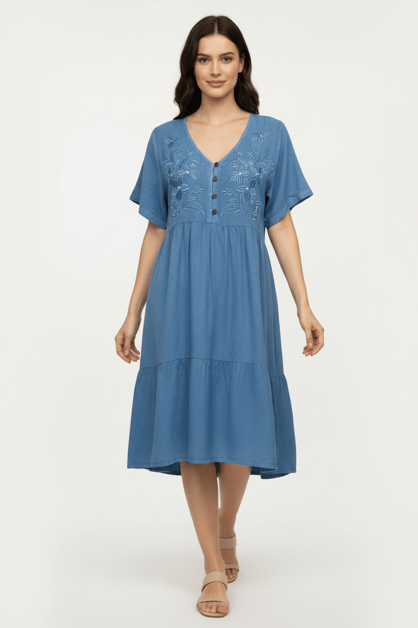 Short Sleeve Embroidered Dress | Sky Creative Wraps Dresses