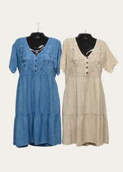 Short Sleeve Embroidered Dress | Sky Creative Wraps Dresses