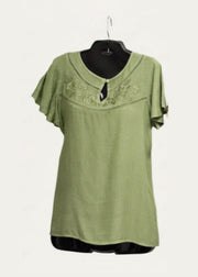 Short Sleeve Embroidered Top | Olive Creative Wraps Casual Top