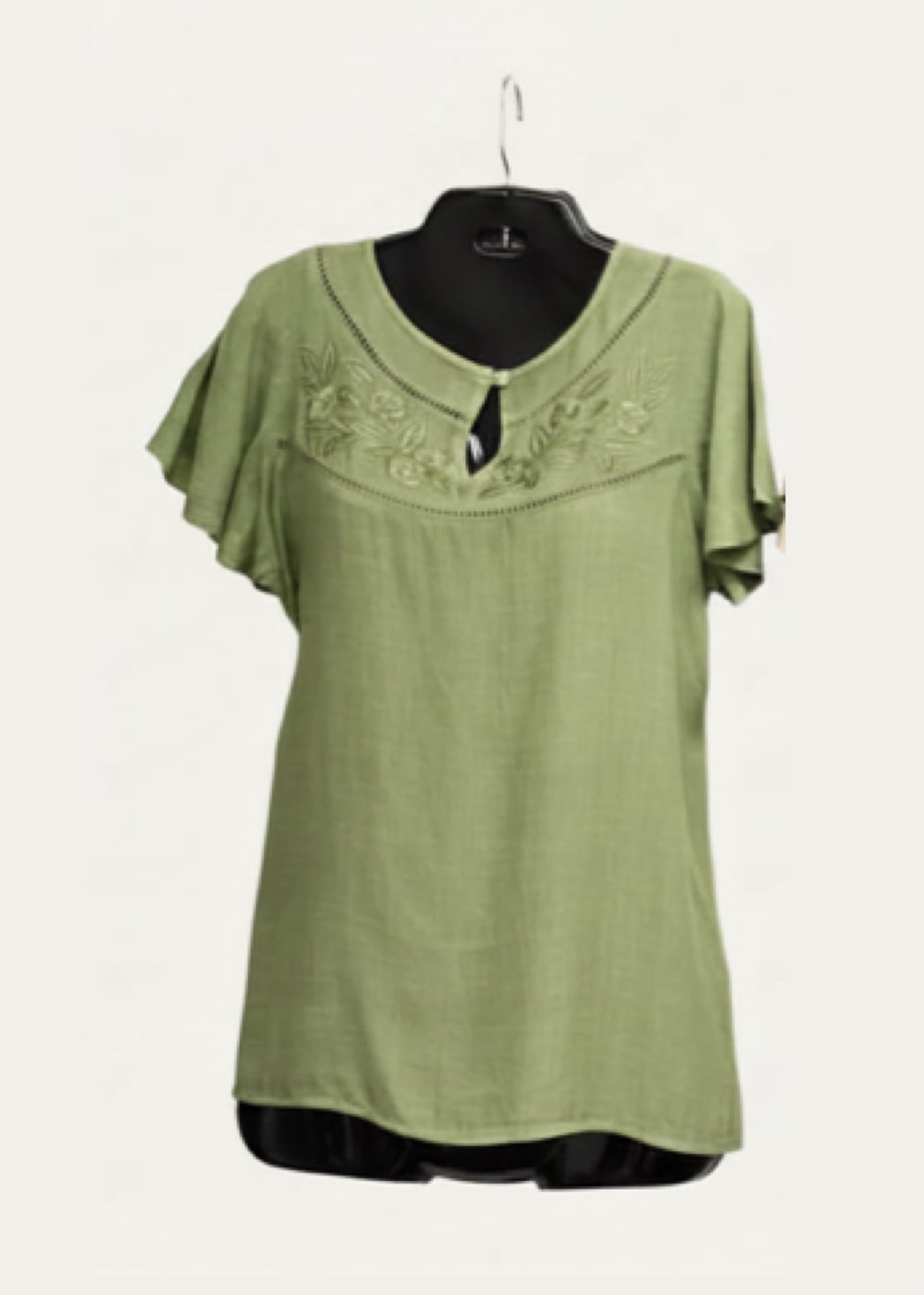 Short Sleeve Embroidered Top | Olive Creative Wraps Casual Top