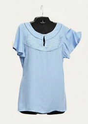 Short Sleeve Embroidered Top | Sky Creative Wraps Casual Top