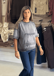 Short Sleeve Pullover Top in Navy Charcoal Pol Clothing Top Small