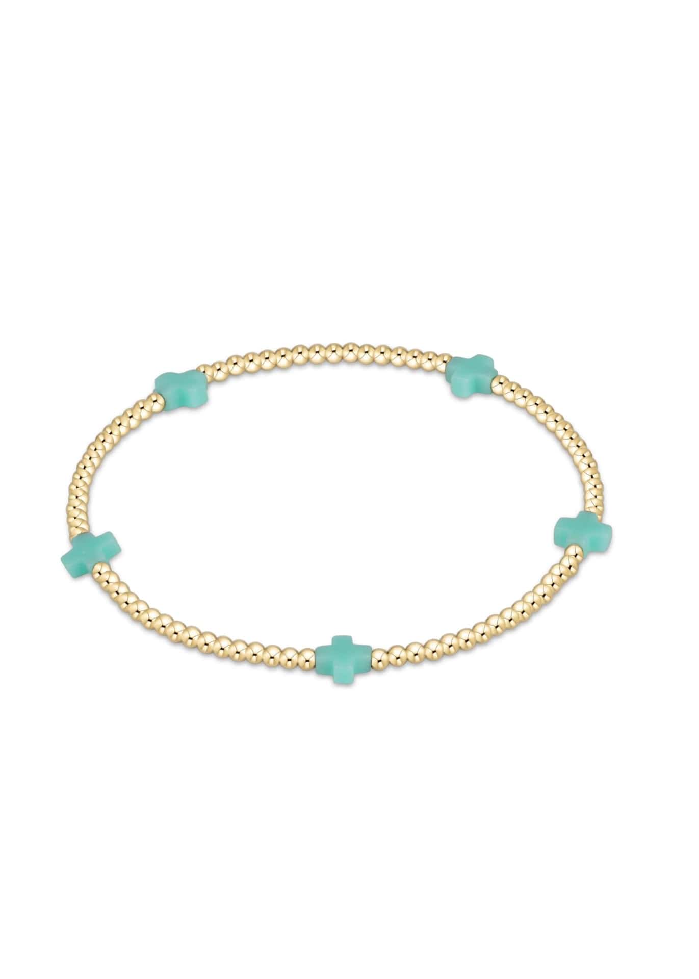 Signature Cross 2mm Gold Pattern - Mint e.newton Designs Bracelet