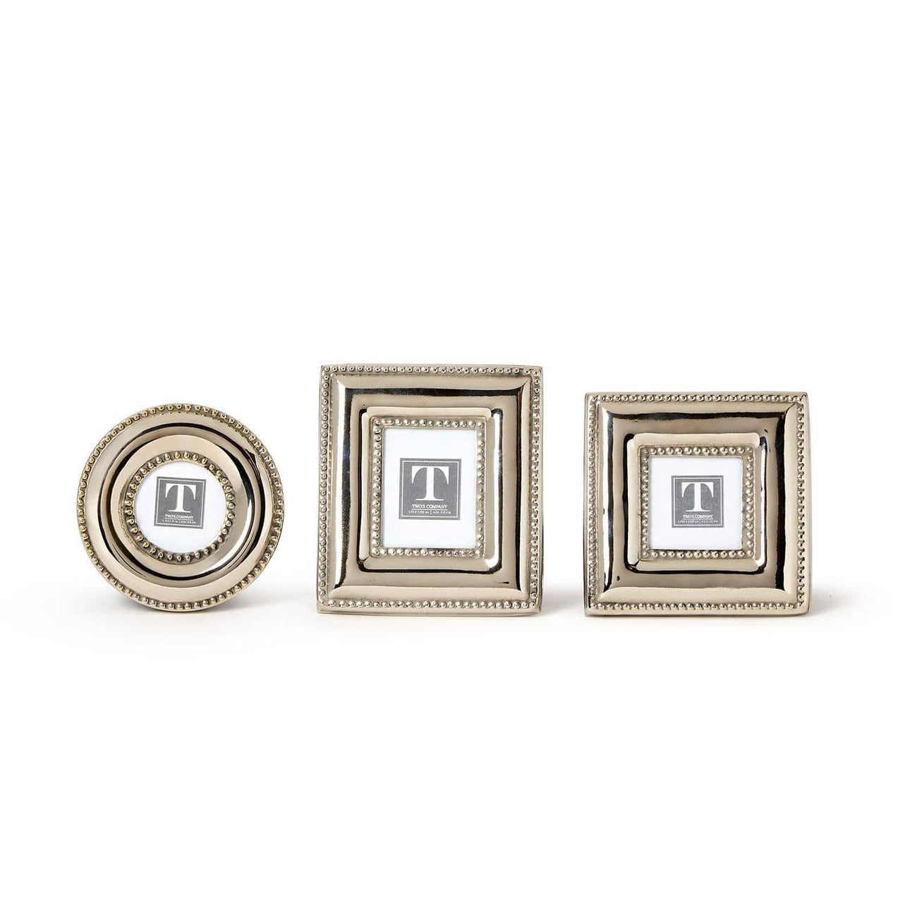 Silver Beaded Mini Photo Frames | 3 shapes Two's Company Frame Rectangle