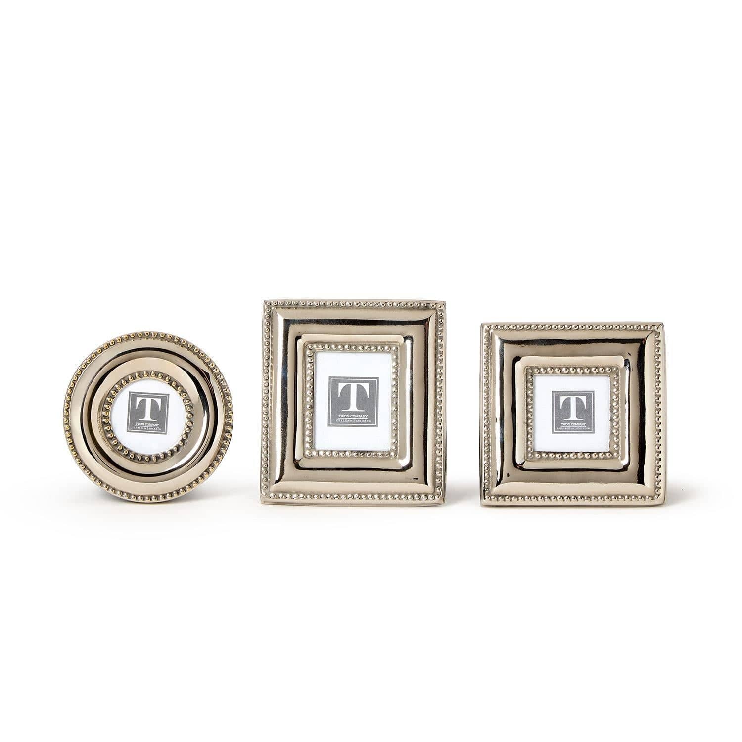 Silver Beaded Mini Photo Frames | 3 shapes Two's Company Frame Rectangle