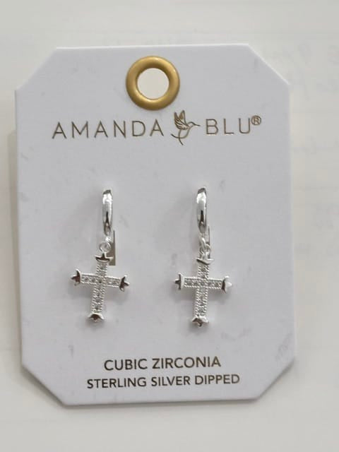 Silver CZ Small Vintage Cross Hoop Earrings Amanda Blu Earrings