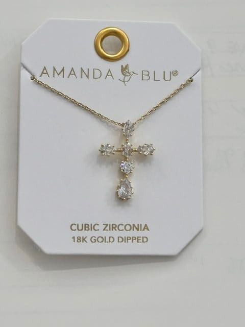 Six CZ Cross Necklace, Gold Amanda Blu Necklace