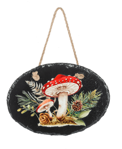 Slate Mushroom Hanging Ganz Wall art Two Red