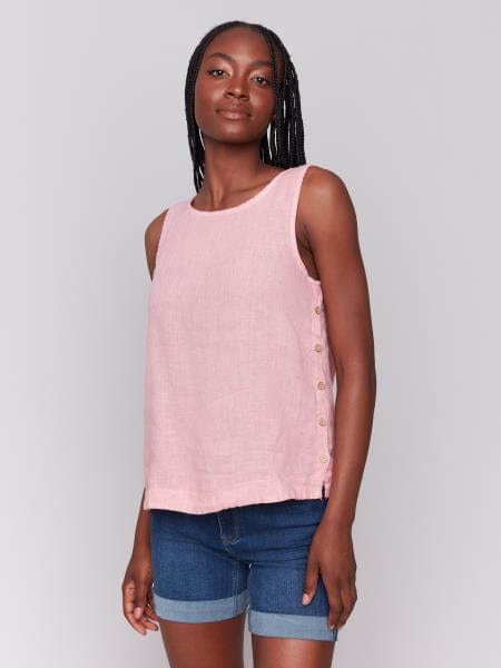 Sleeveless Linen Side Button Top Charlie B Casual Top