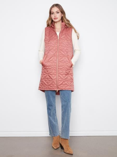 Sleeveless Long Puffer Vest, Rosebud Charlie B Vest
