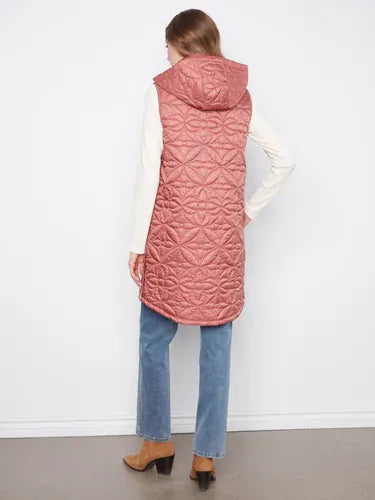 Sleeveless Long Puffer Vest, Rosebud Charlie B Vest