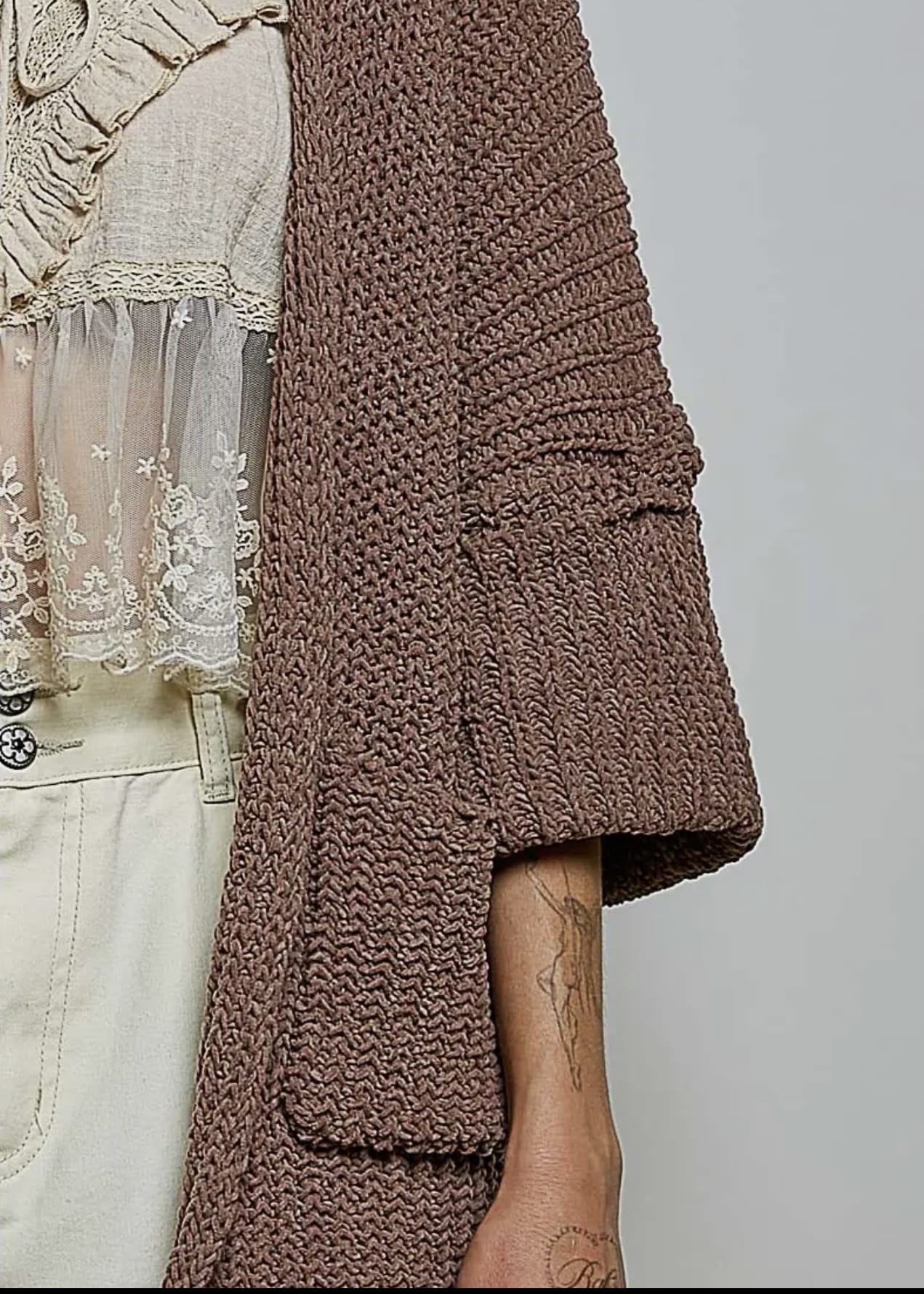 Soft Weave Open Sweater with Pockets in Chocolate Pol Clothing Cardigan