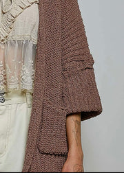 Soft Weave Open Sweater with Pockets in Chocolate Pol Clothing Cardigan