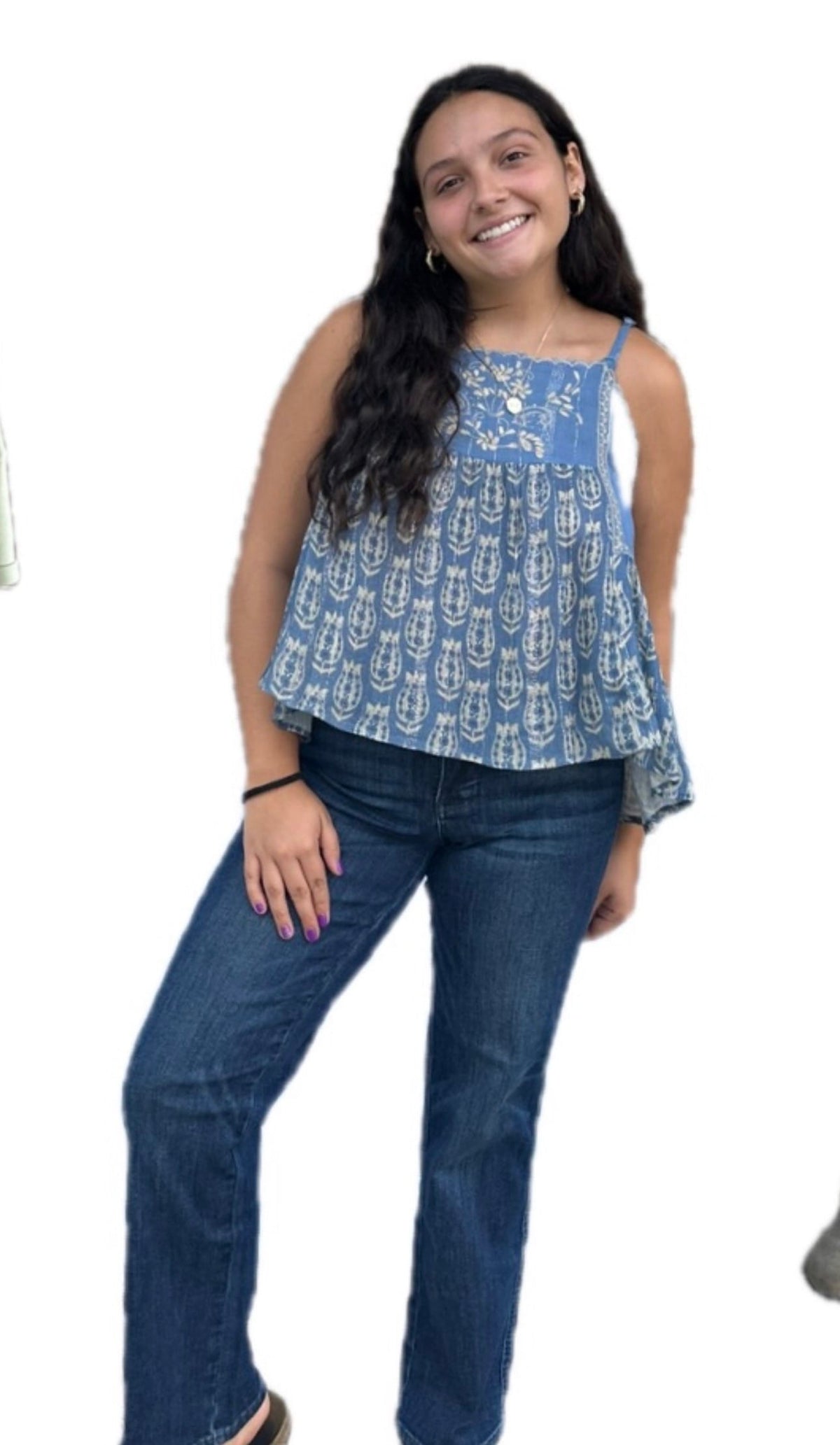 Spaghetti Strap Camisole Printed Embroidered Woven Top: INDIGO Pol Clothing Casual Top