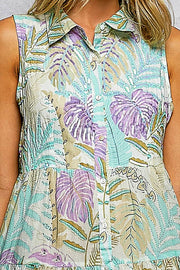 Spangle Shirred Ruffle Printed Woven Maxi Dress: CREAM/BLUE MULTI / S Pol Clothing