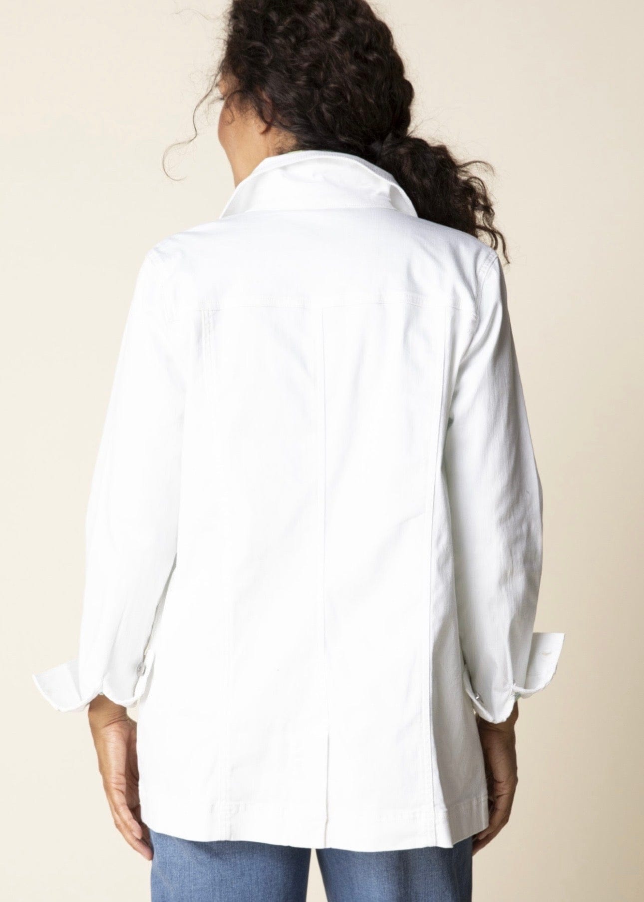 Stretch Denim Boyfriend Jacket in White Habitat Jacket