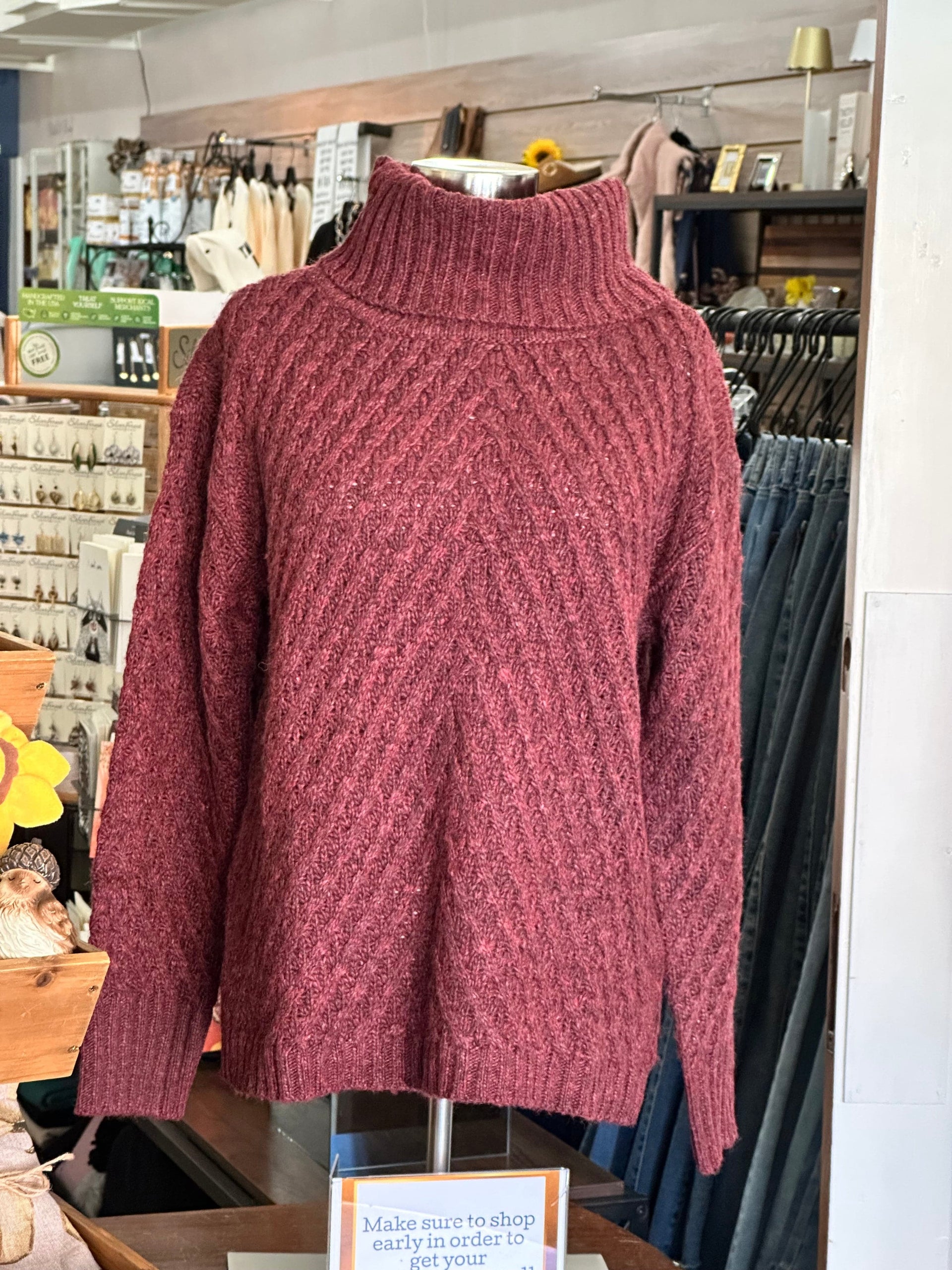 Sweater Diagonal Cable with Cowl by Charlie B Charlie B Sweater Small