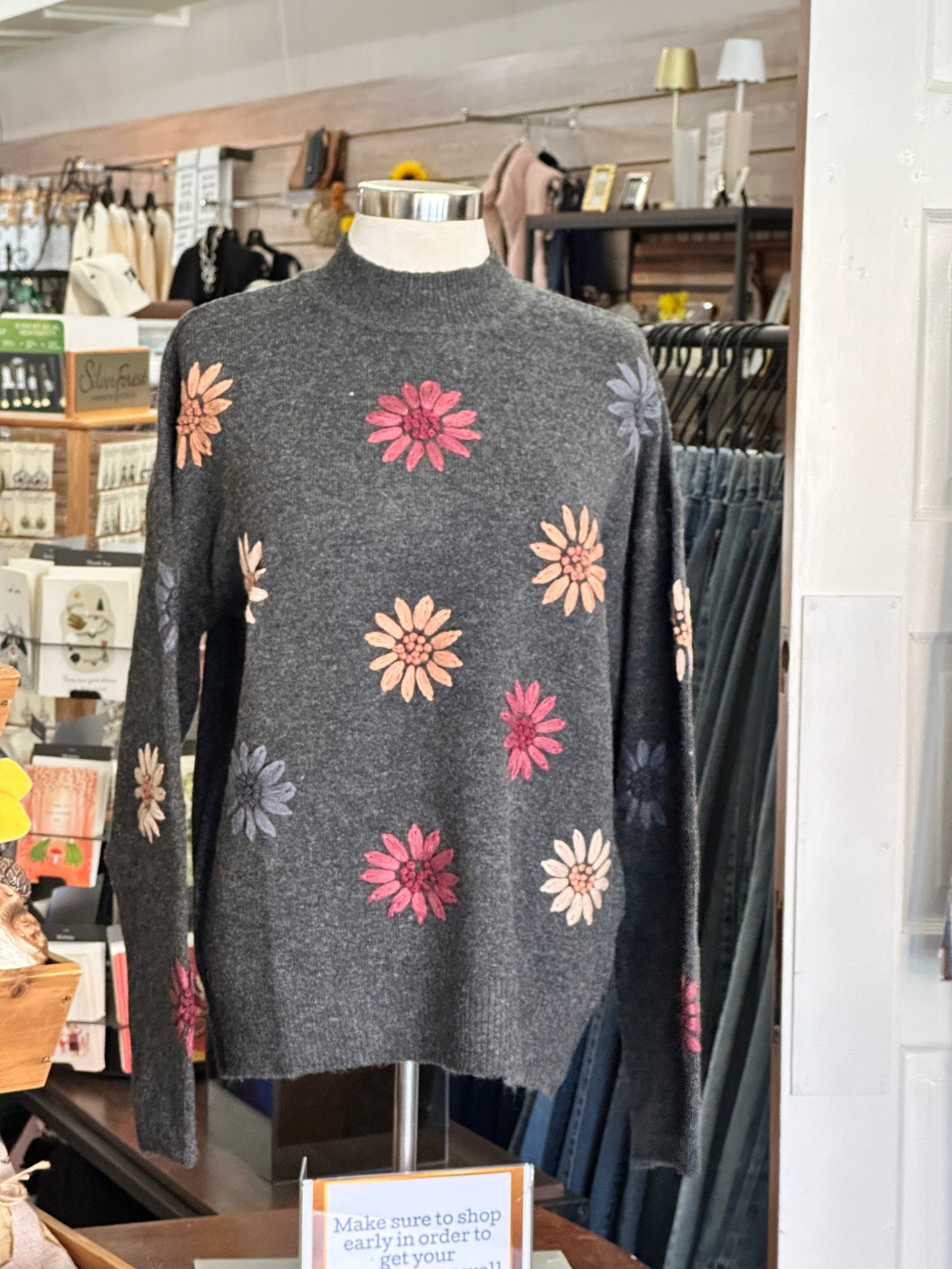 Sweater with Mock Neck & Embroidery by Charlie B Charlie B Casual Top Small