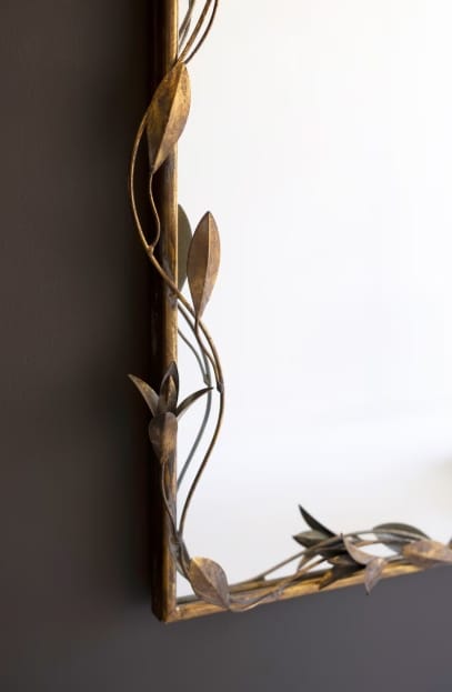 Tall Arched Antique Brass Framed Mirror with Leaves, 26x43 Kalalou, Inc.