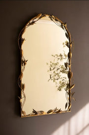 Tall Arched Antique Brass Framed Mirror with Leaves, 26x43 Kalalou, Inc.