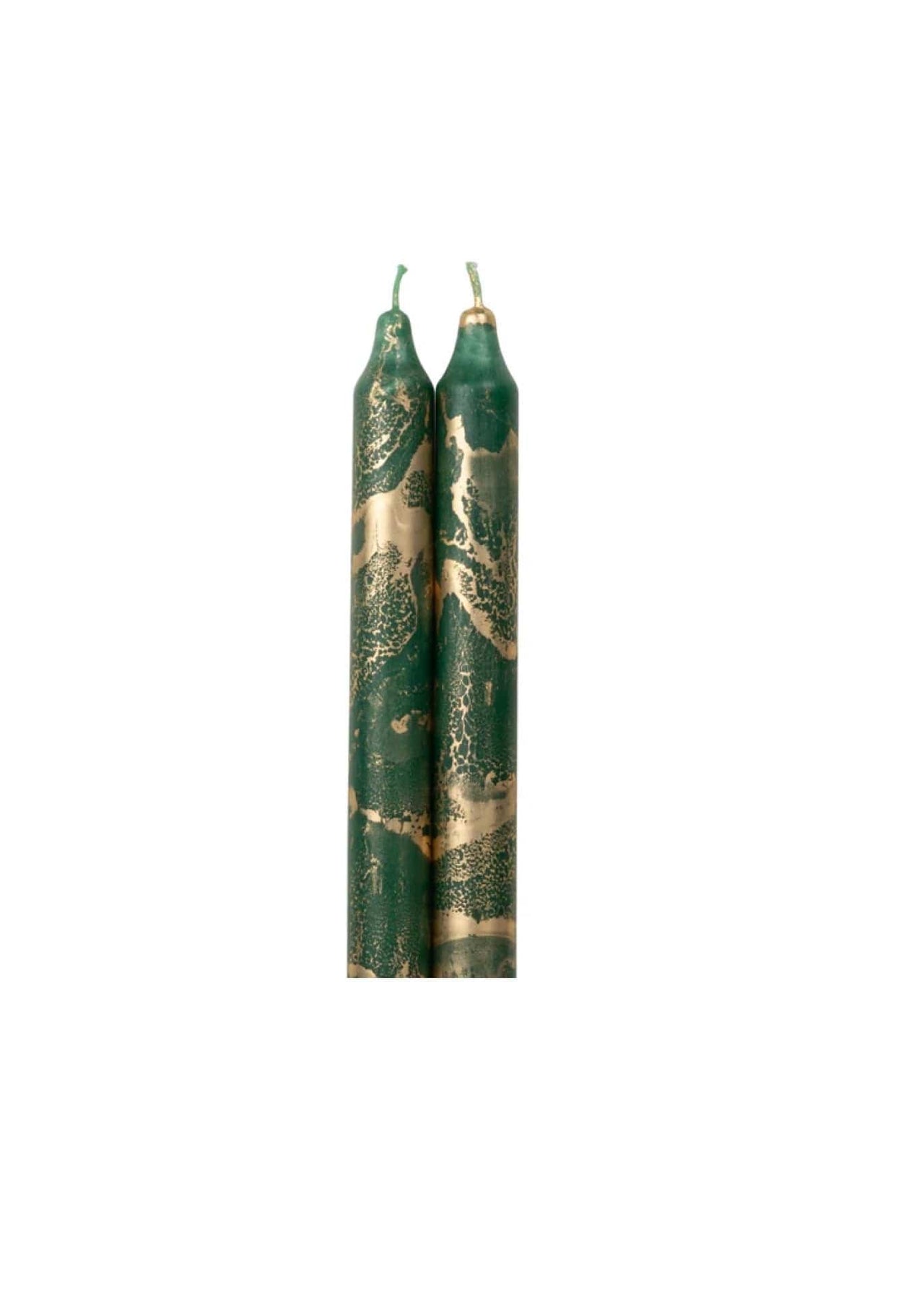 Tapers with Gold Pair 12” Tall Northern Lights Candles Moss Green with Gold