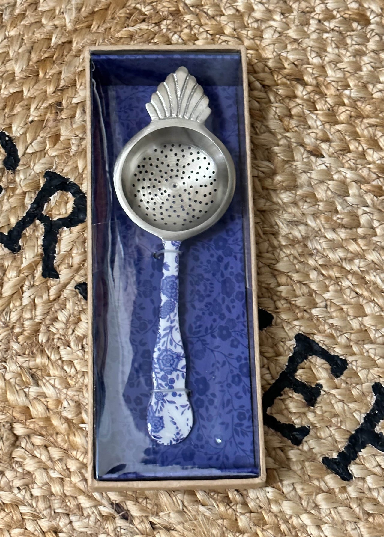 Tea Strainer with Enamel Handle One Hundred 80 Degrees Tall w Fleur