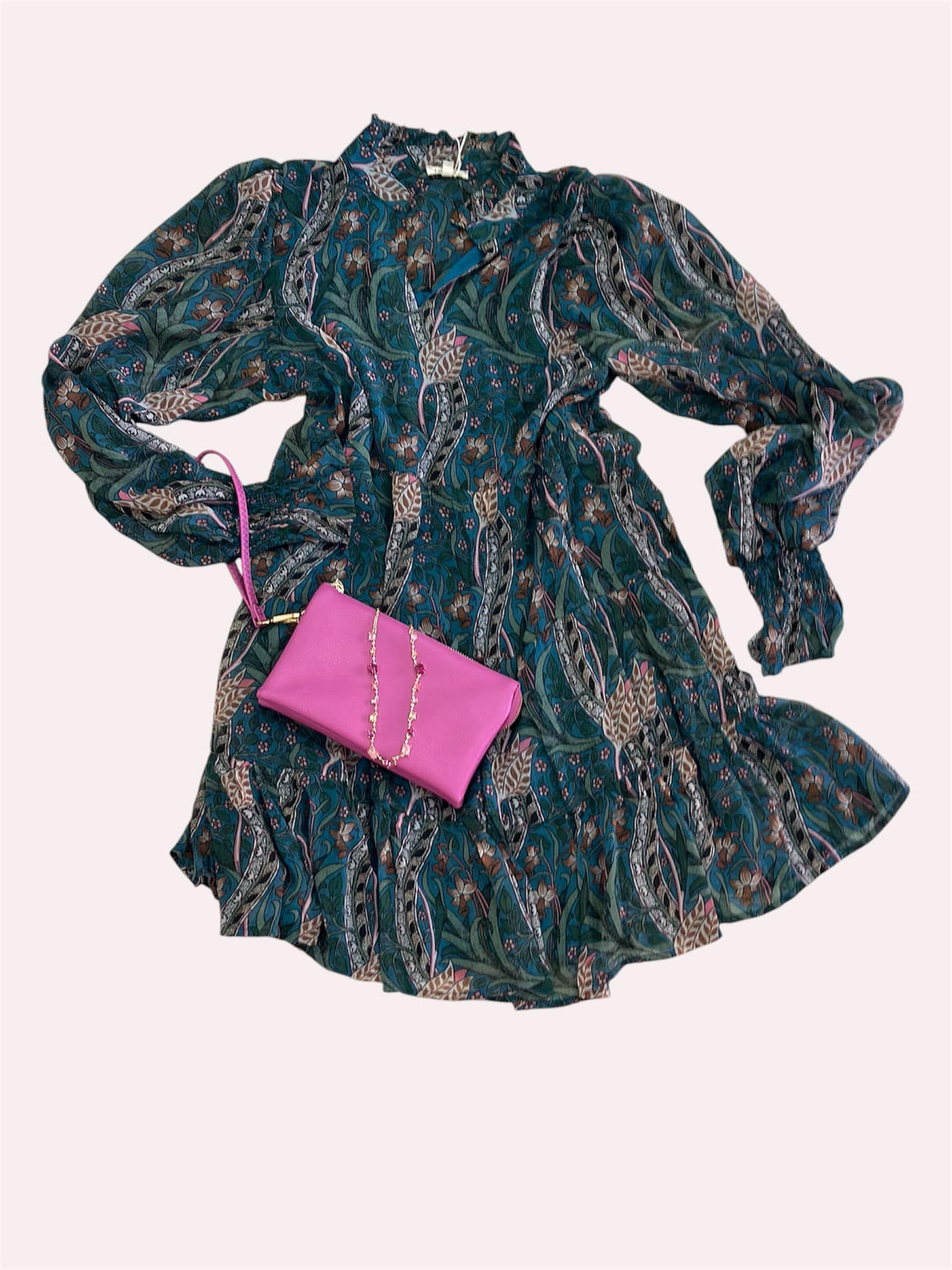 Tiered Long Sleeve Dress in Teal Jodifl Dress