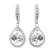 Timeless Radiance CZ Lever-Back Teardrop Earrings with Halo - Silver Amanda Blu