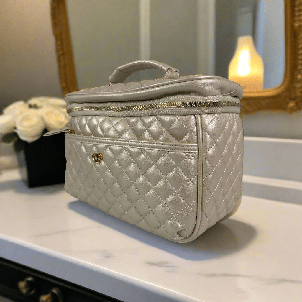 Train Case - Pearl Quilted PurseN Makeup Bag