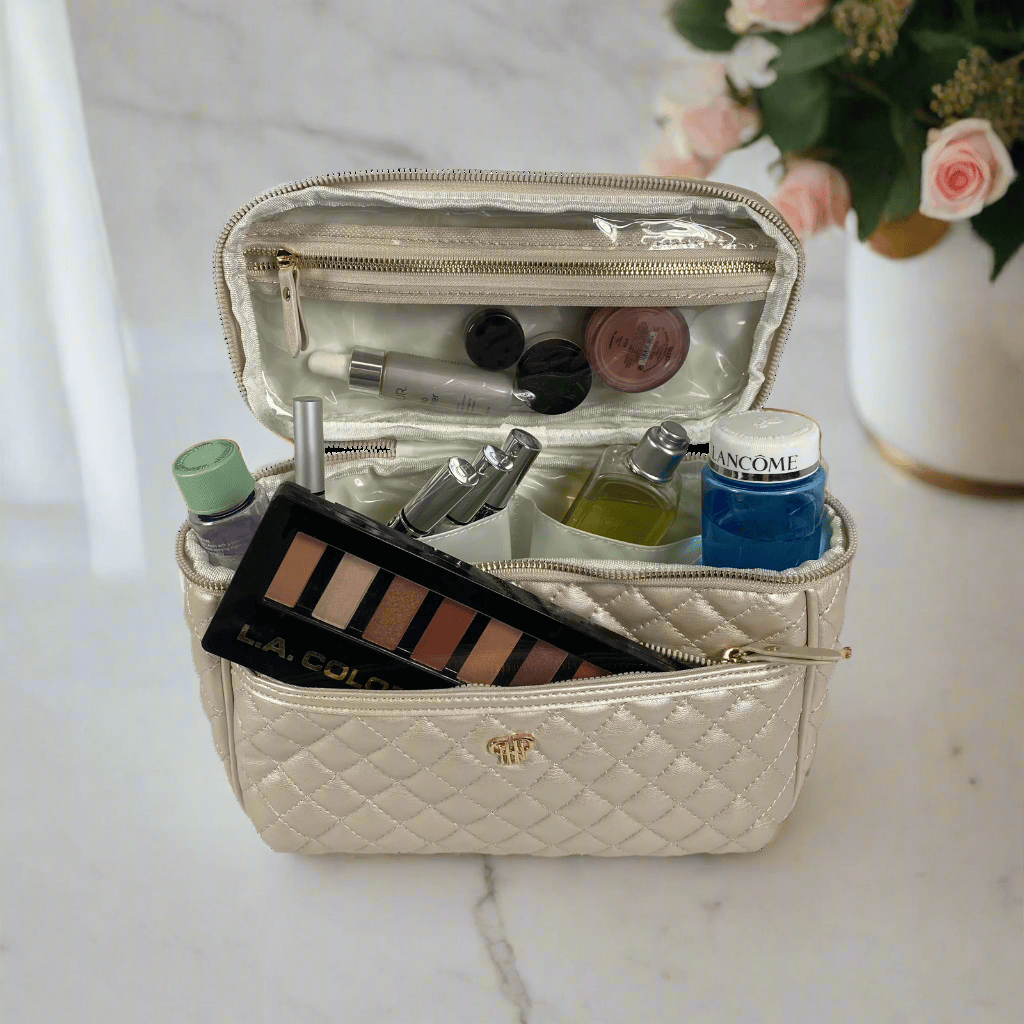 Train Case - Pearl Quilted PurseN Makeup Bag