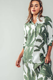 Tropical Paradise Button Down Collared Vacation Dress: GREEN / S-2/M-2/L-2 Urban Daizy