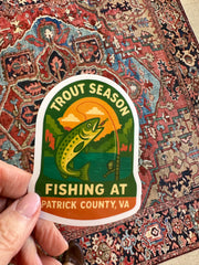 Trout Season In Patrick County Decal Sticker Dash Stickers