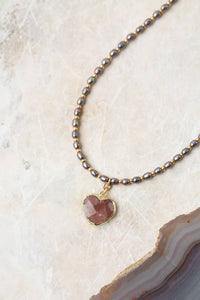 Thumbnail for True Colors Freshwater Pearl, Ruby With Faceted Heart Simple Necklace Anne Vaughan Designs Jewelry Necklace